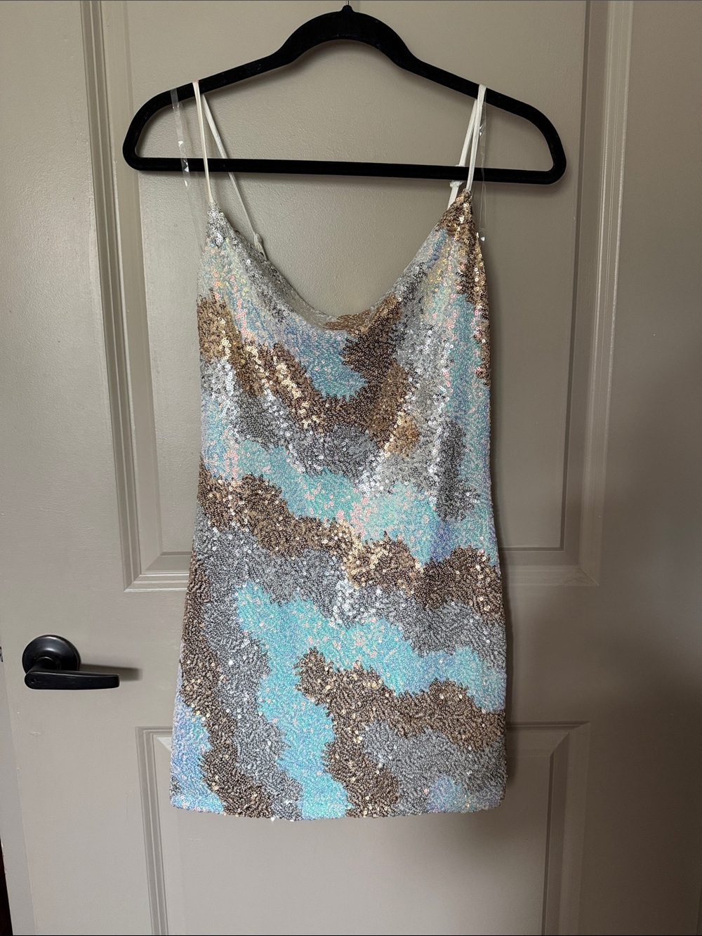Crystal Doll Sequin Slip Dress - Aqua, Gold & Silver